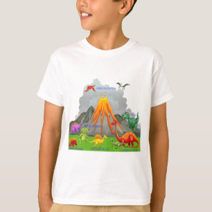 Prehistorisch landschap Dinosaurussen Vulkaan Berg T-shirt
