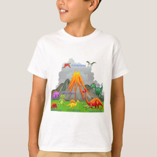 Prehistorisch landschap Dinosaurussen Vulkaan Berg T-shirt