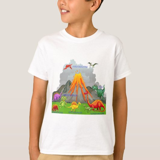 Prehistorisch landschap Dinosaurussen Vulkaan Berg T-shirt (Voorkant)