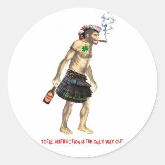 Prehistorisch punk rotsgrot man ronde sticker