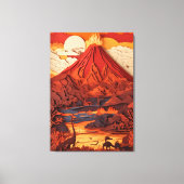 Prehistorisch vulkanisch landschap in papierknipku canvas afdruk (Voorkant)