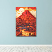 Prehistorisch vulkanisch landschap in papierknipku canvas afdruk (Insitu (Houten vloer))