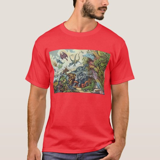 Prehistorische dieren Antiek afdrukken T-shirt (Voorkant)