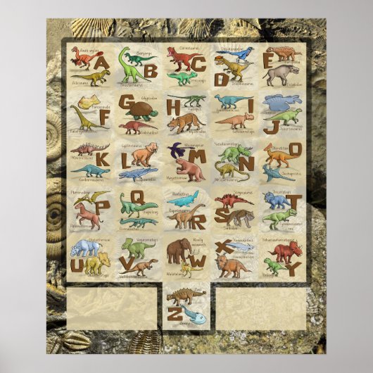 Prehistorische dieren met dinosaurussen Alphabet Poster (Voorkant)