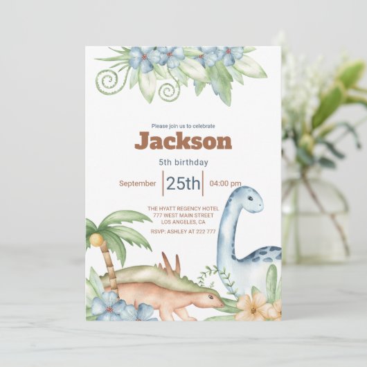 Prehistorische dieren Verjaardag uitnodiging (Staand voorkant)