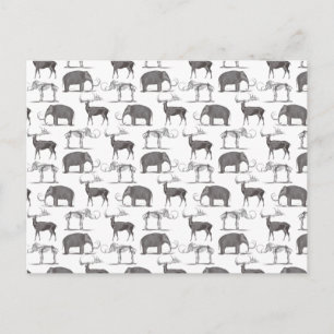 Prehistorische dieren - Wooly Mammoth en Megaceros Briefkaart