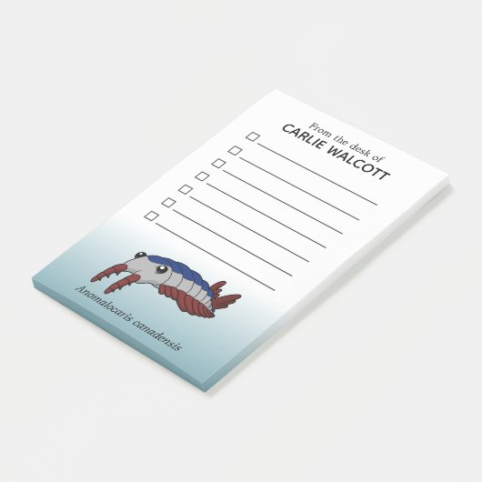 Prehistorische dierlijke anomalocaris met checklis post-it® notes (Schuin)