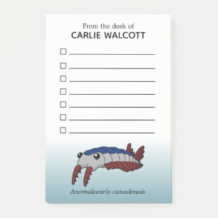 Prehistorische dierlijke anomalocaris met checklis post-it® notes