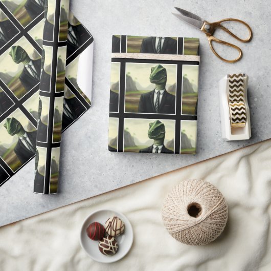 Prehistorische Dinosaur Businessman, Fun AI Genera Cadeaupapier (Crafts)