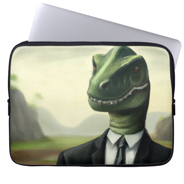 Prehistorische Dinosaur Businessman, Fun AI Genera Laptop Sleeve (Voorkant)