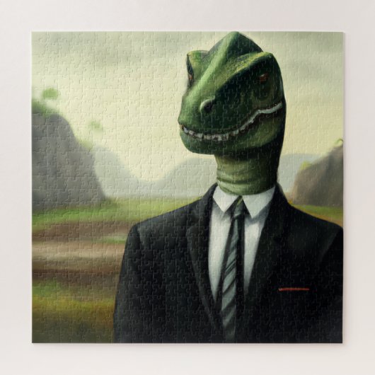 Prehistorische Dinosaur Businessman, Fun AI Genera Legpuzzel (Verticaal)