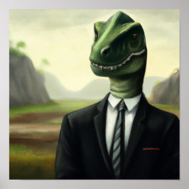 Prehistorische Dinosaur Businessman, Fun AI Genera Poster