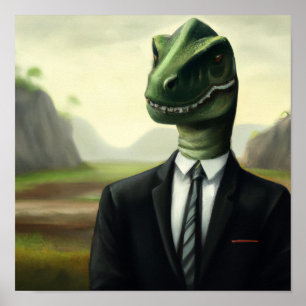 Prehistorische Dinosaur Businessman, Fun AI Genera Poster