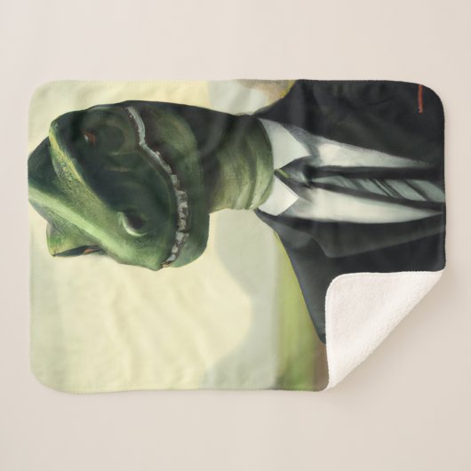 Prehistorische Dinosaur Businessman, Fun AI Genera Sherpa Deken (Voorkant (horizontaal))