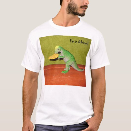 Prehistorische Dinosaur Eating Corn Chip Tee Shirt (Voorkant)
