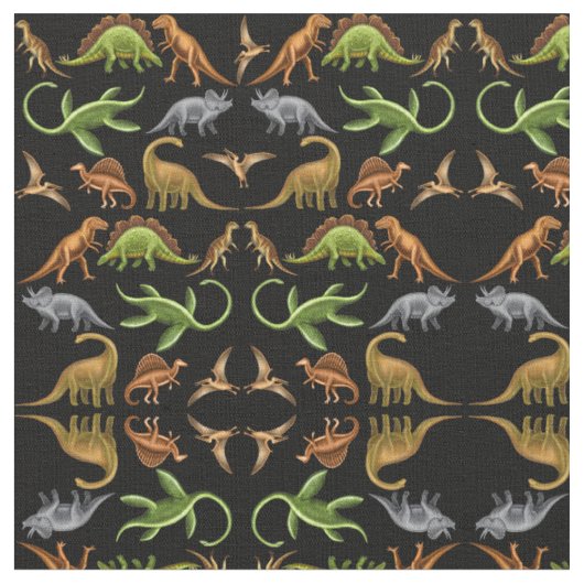 Prehistorische Dinosaur Paleo Dark Fabric Stof (Close Up)