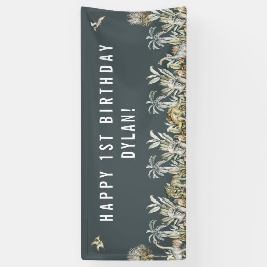 Prehistorische Dinosaur Theme Birthday Banner (Verticaal)