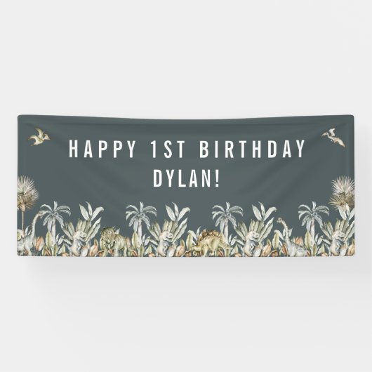 Prehistorische Dinosaur Theme Birthday Banner (Horizontaal)