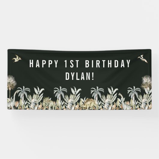 Prehistorische Dinosaur Theme Birthday Banner (Horizontaal)