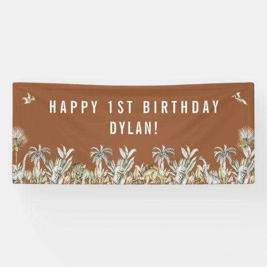Prehistorische Dinosaur Theme Birthday Banner (Horizontaal)