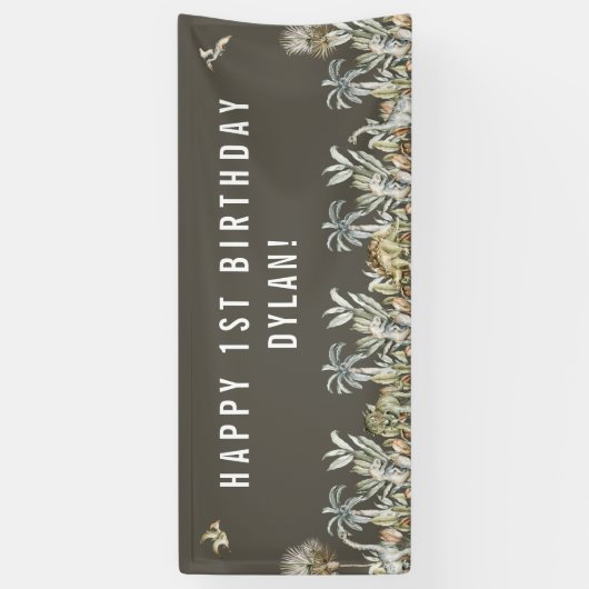 Prehistorische Dinosaur Theme Birthday Banner (Verticaal)