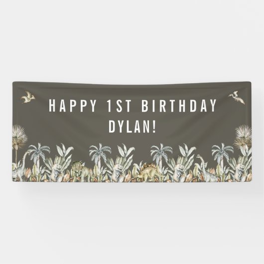 Prehistorische Dinosaur Theme Birthday Banner (Horizontaal)
