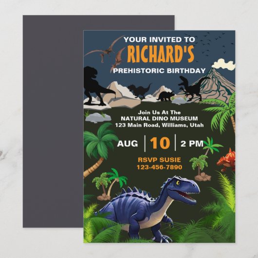 Prehistorische Dinosaur Theme Birthday Party Kaart (Voorkant / Achterkant)