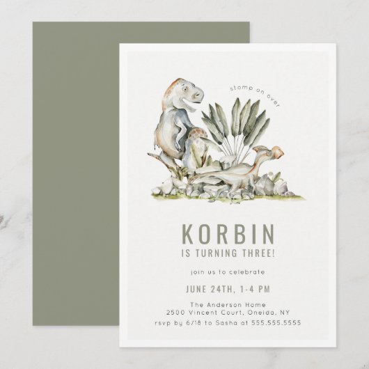 Prehistorische Dinosaur Theme Birthday Party Kaart (Voorkant / Achterkant)