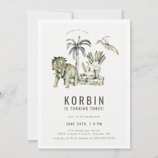 Prehistorische Dinosaur Theme Birthday Party Kaart (Voorkant)