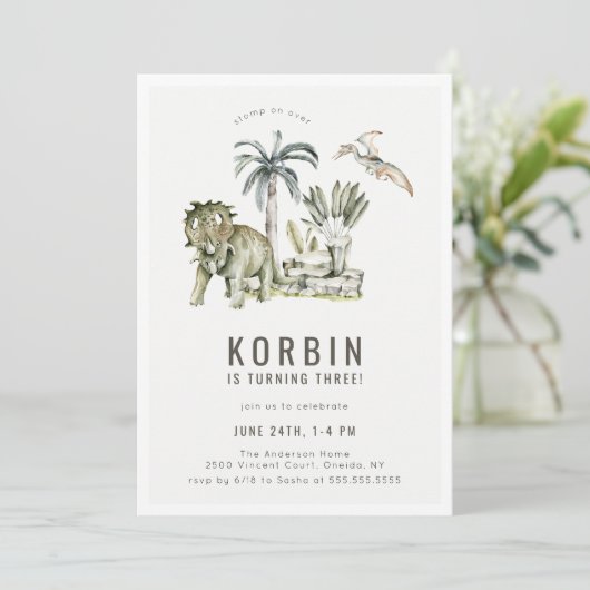 Prehistorische Dinosaur Theme Birthday Party Kaart (Staand voorkant)