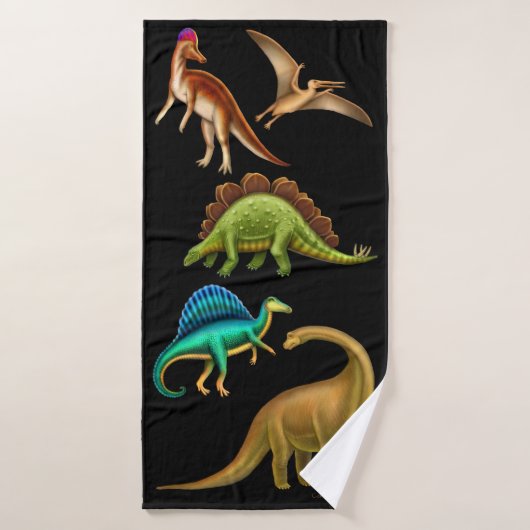 Prehistorische dinosauriërs donkere keuken badhanddoek (Badhanddoek)