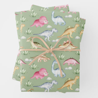 Prehistorische dinosaurussen en Planten Green Inpakpapier Vel