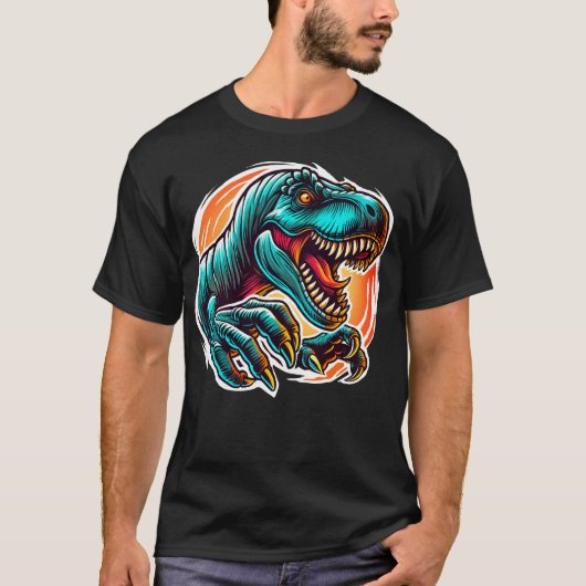 Prehistorische epische dinosauriër-aanval T-Rex T-shirt (Voorkant)