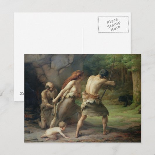 Prehistorische Man Hunting Beren, 1832 Briefkaart (Voorkant / Achterkant)