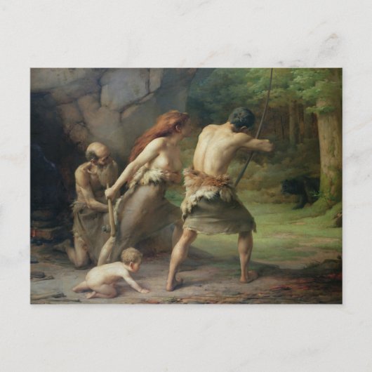 Prehistorische Man Hunting Beren, 1832 Briefkaart (Voorkant)