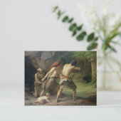 Prehistorische Man Hunting Beren, 1832 Briefkaart (Staand voorkant)