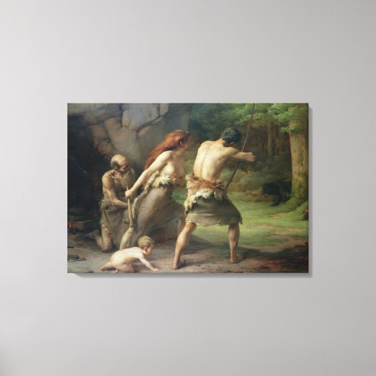 Prehistorische Man Hunting Beren, 1832 Canvas Afdruk (Voorkant)