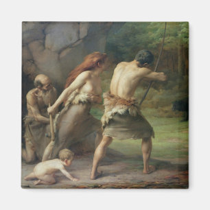 Prehistorische Man Hunting Beren, 1832 Magneet