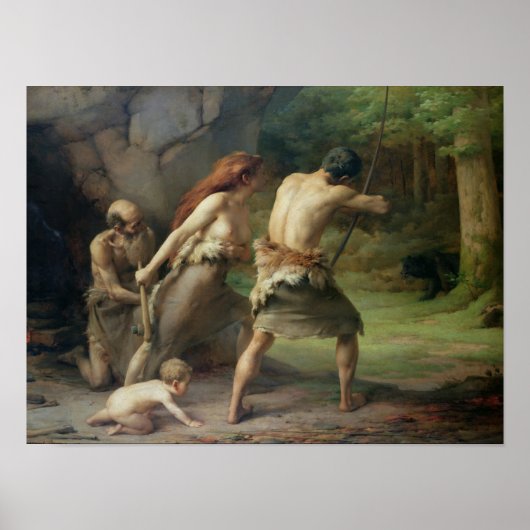Prehistorische Man Hunting Beren, 1832 Poster (Voorkant)