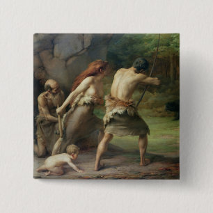 Prehistorische Man Hunting Beren, 1832 Vierkante Button 5,1 Cm