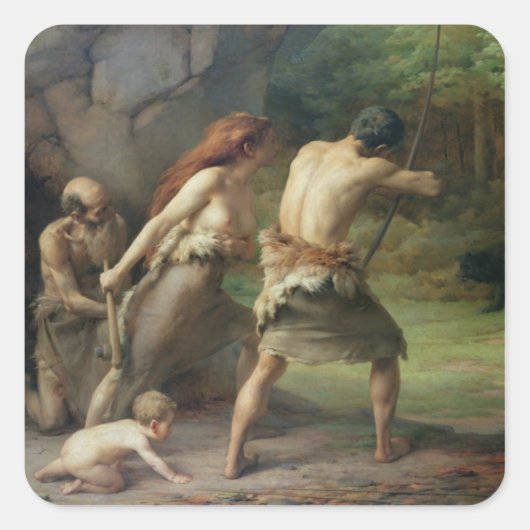 Prehistorische Man Hunting Beren, 1832 Vierkante Sticker (Voorkant)