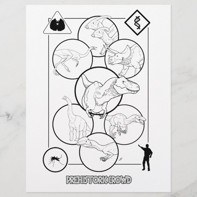 Prehistorische menigte - kleurplaat. (Voorkant)