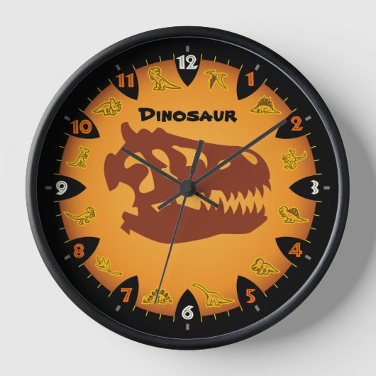 Prehistorische Oranje Dinosaur-wandklok (Voorkant)
