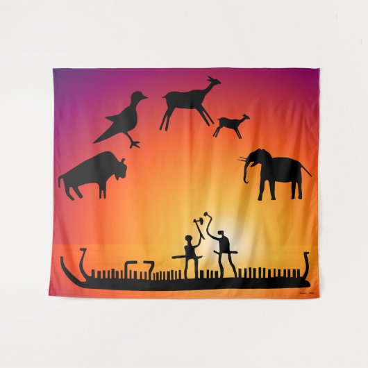 Prehistorische Petroglyphs Viking Ship Wandkleed (Voorkant (horizontaal))