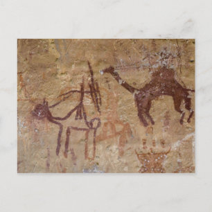 Prehistorische rotschilderingen met kamelen en briefkaart