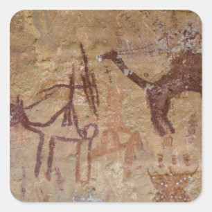 Prehistorische rotschilderingen met kamelen en vierkante sticker