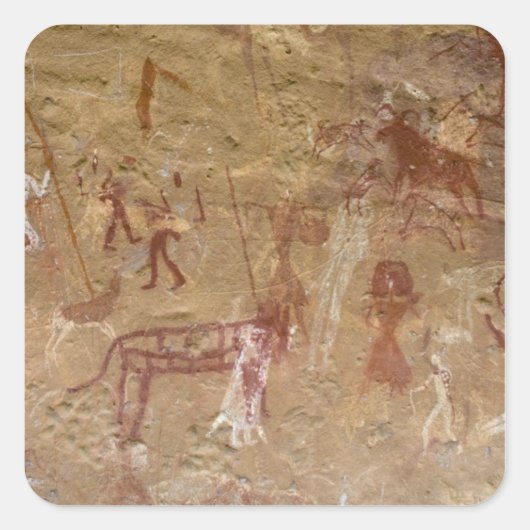 Prehistorische rotsschilderijen, Akakus, Sahara Vierkante Sticker (Voorkant)