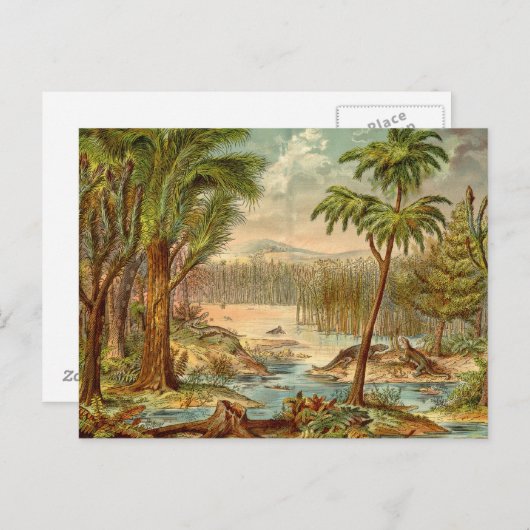 Prehistorische scène Antiek afdrukken Briefkaart (Voorkant / Achterkant)