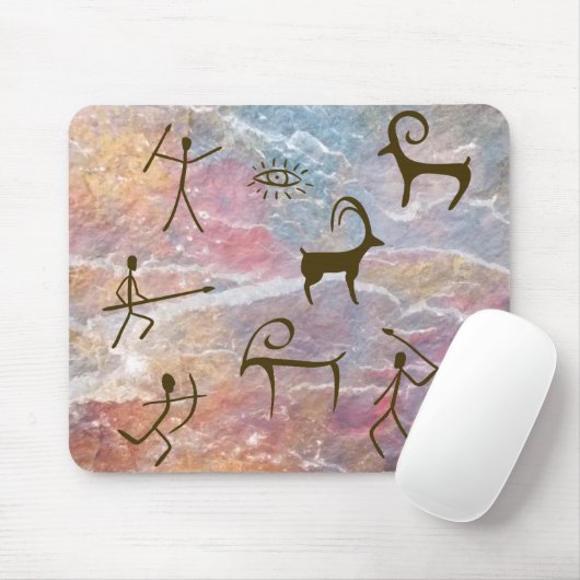 Prehistorische stijl grotschildering jagers en die muismat (Met muis)