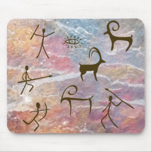 Prehistorische stijl grotschildering jagers en die muismat